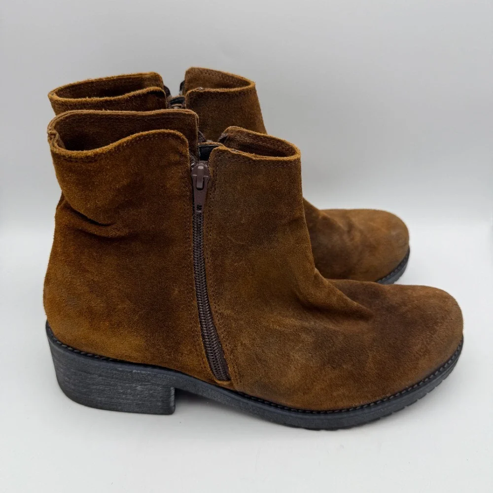 Naot Suede Ankle Boots Brown Leather Block Heel Zip Up Comfort EU‎ 42 US 11